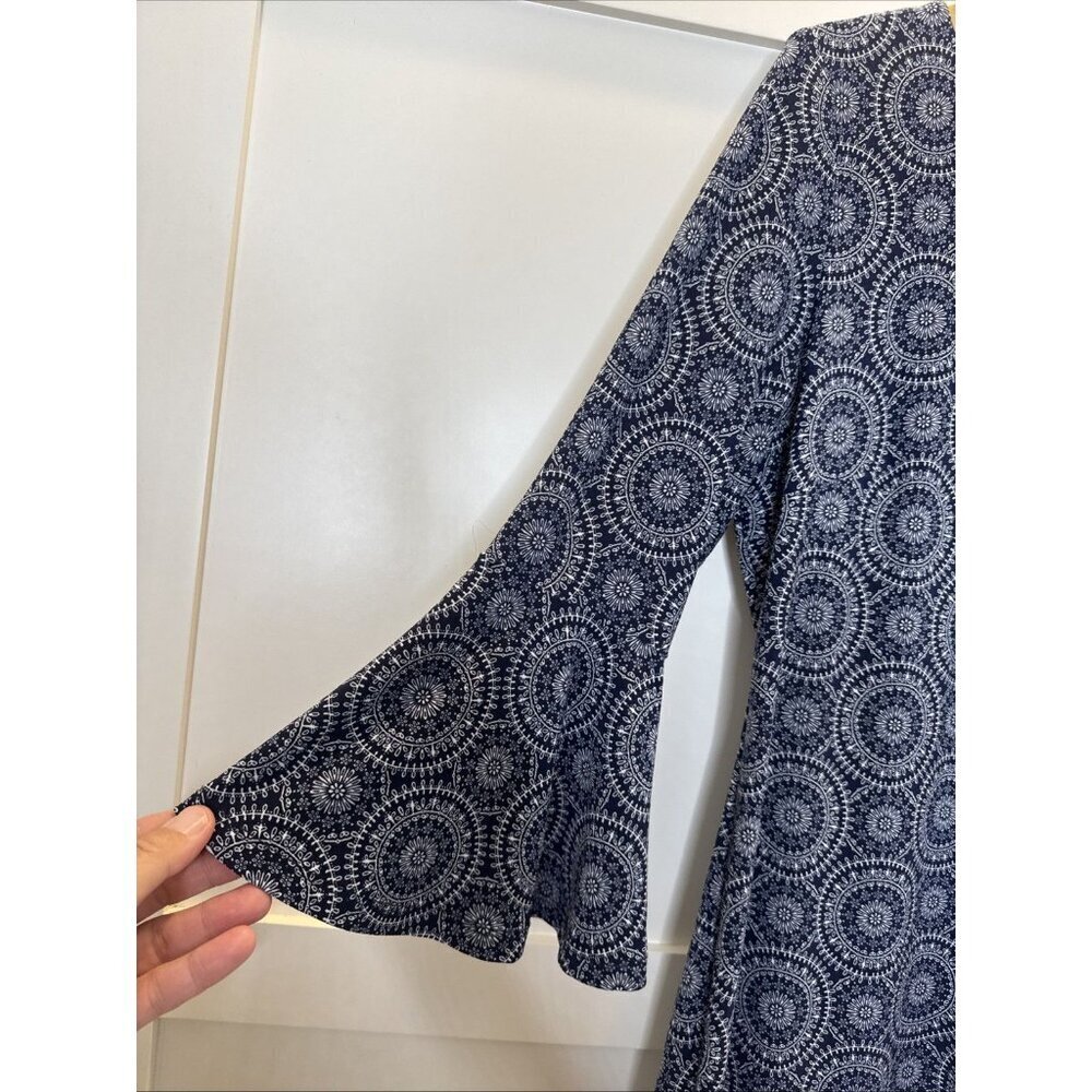 Tommy Hilfiger Navy Blue & White Medallion Print 3/4 Sleeve Back Zip Dress 10 - Picture 4 of 11